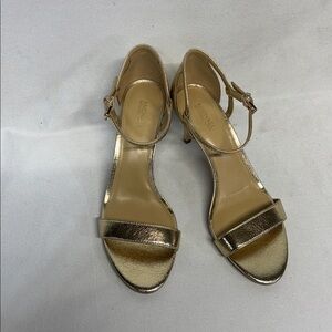 Michael Kors Simone Mid sandal leather Metallic Gold Sandals strap heels 8